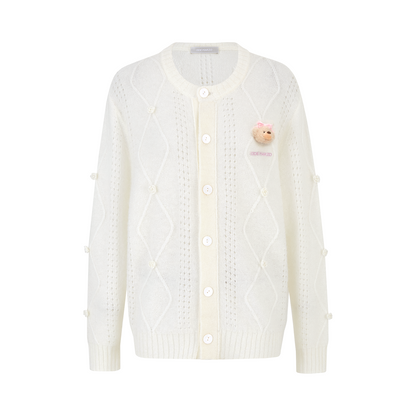 13DE MARZO Semi-Sheer Floral Cardigan White