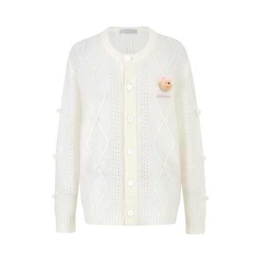 13DE MARZO Semi-Sheer Floral Cardigan White
