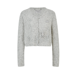 13DE MARZO Floral Bear Print Lazy Style Knitted Cardigan Grey