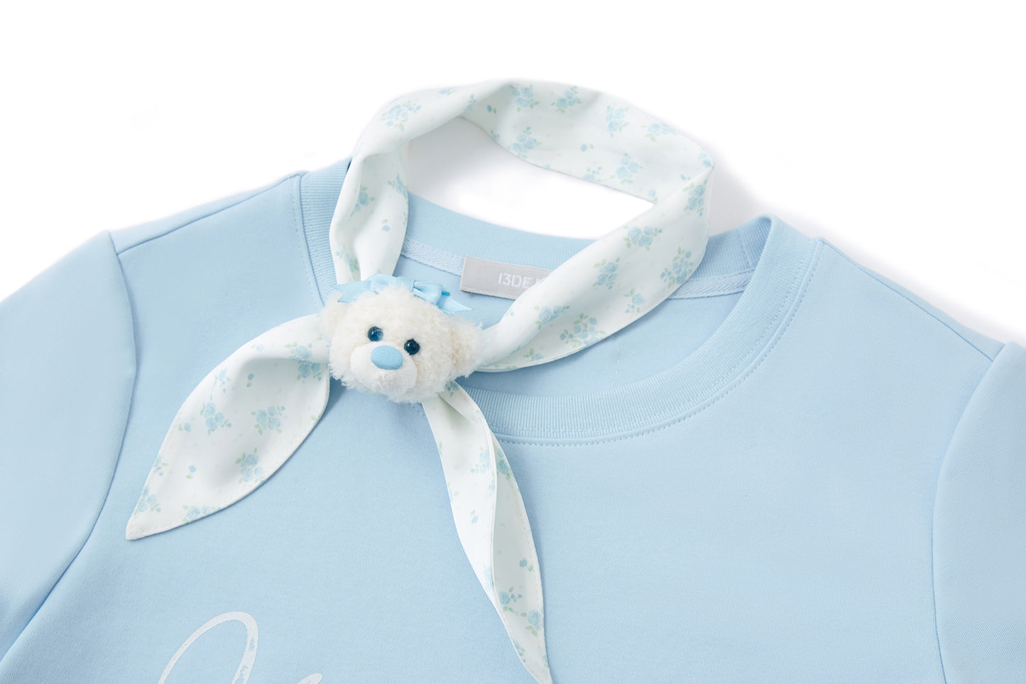 13DE MARZO Cross-Over Collar Button-Strap T-shirt Blue