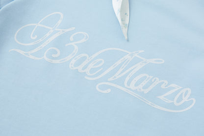 13DE MARZO Cross-Over Collar Button-Strap T-shirt Blue