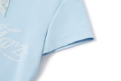 13DE MARZO Cross-Over Collar Button-Strap T-shirt Blue