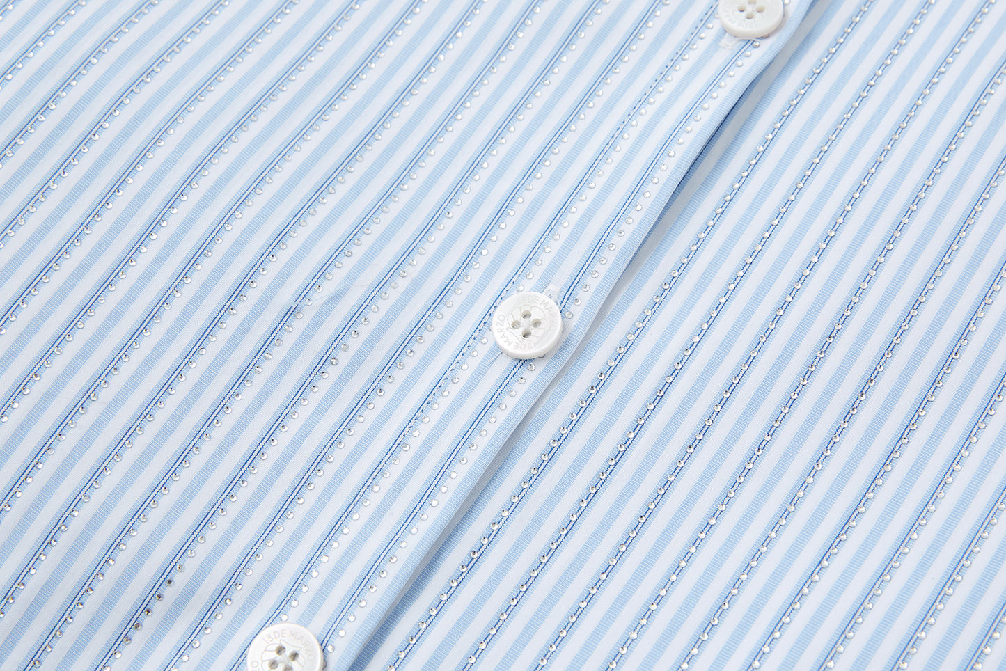 13DE MARZO Stripe Shirt with Rhinestone Bear Brooch Blue