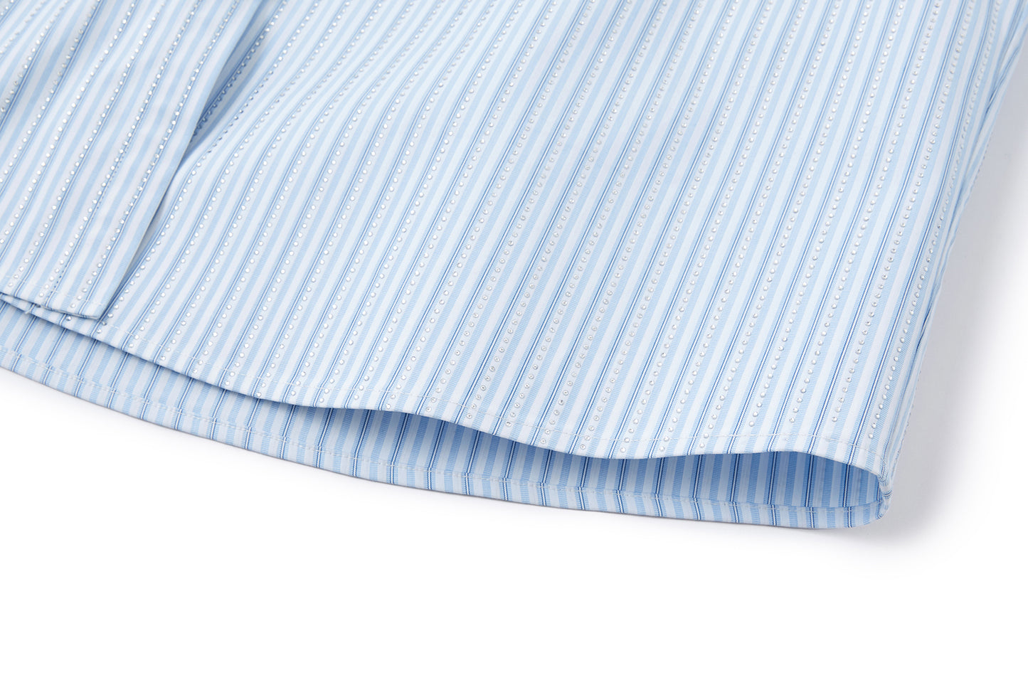 13DE MARZO Stripe Shirt with Rhinestone Bear Brooch Blue