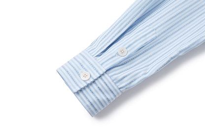 13DE MARZO Stripe Shirt with Rhinestone Bear Brooch Blue