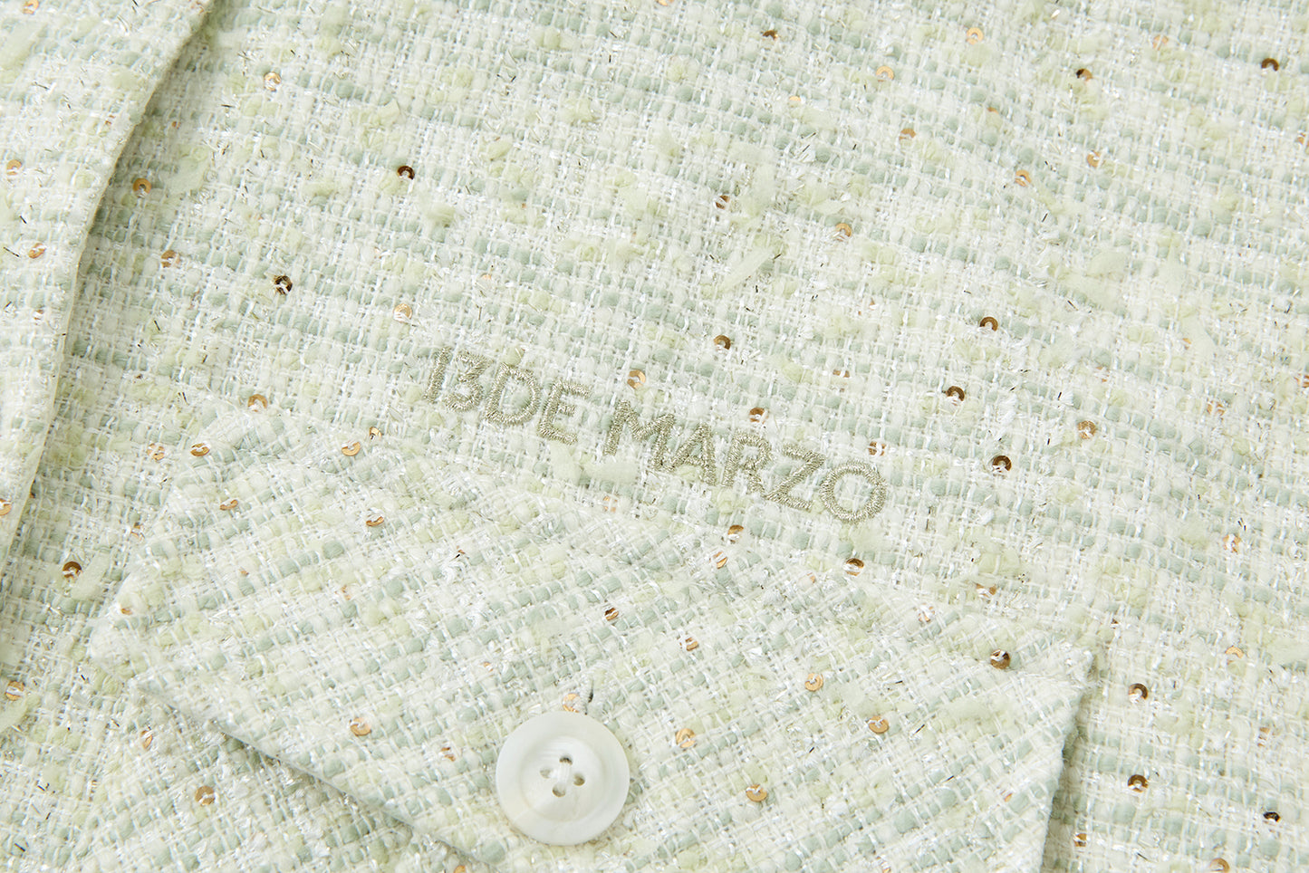13DE MARZO All-Over Bear Print Tweed Shirt Jacket Green