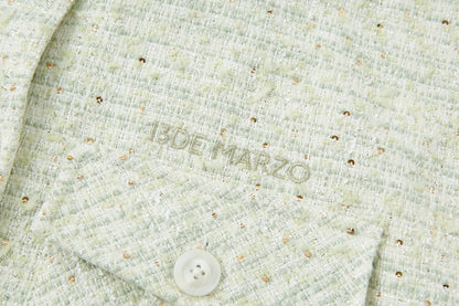 13DE MARZO All-Over Bear Print Tweed Shirt Jacket Green