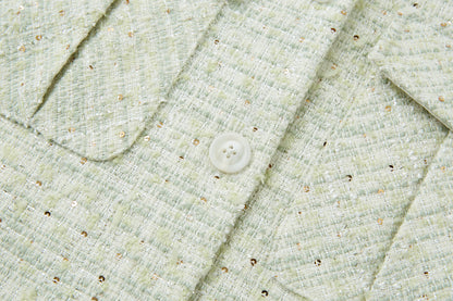 13DE MARZO All-Over Bear Print Tweed Shirt Jacket Green
