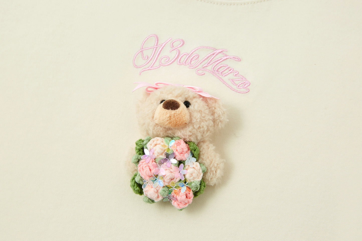 13DE MARZO Bouquet Bear Print T-shirt Yellow