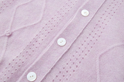 13DE MARZO Semi-Sheer Floral Cardigan Purple