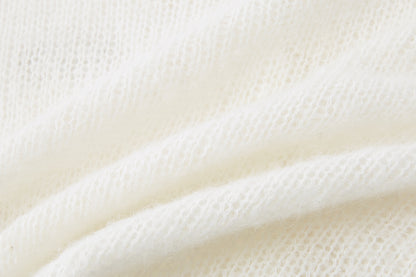 13DE MARZO Floral Bear Print Lazy Style Knitted Cardigan White