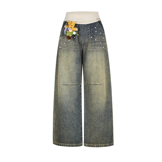 13DE MARZO Snow Bear Beaded Pants Blue