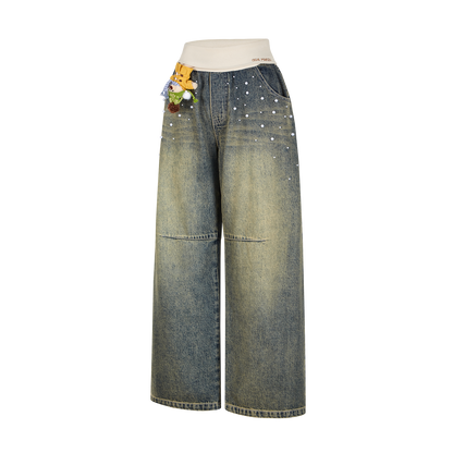 13DE MARZO Snow Bear Beaded Pants Blue