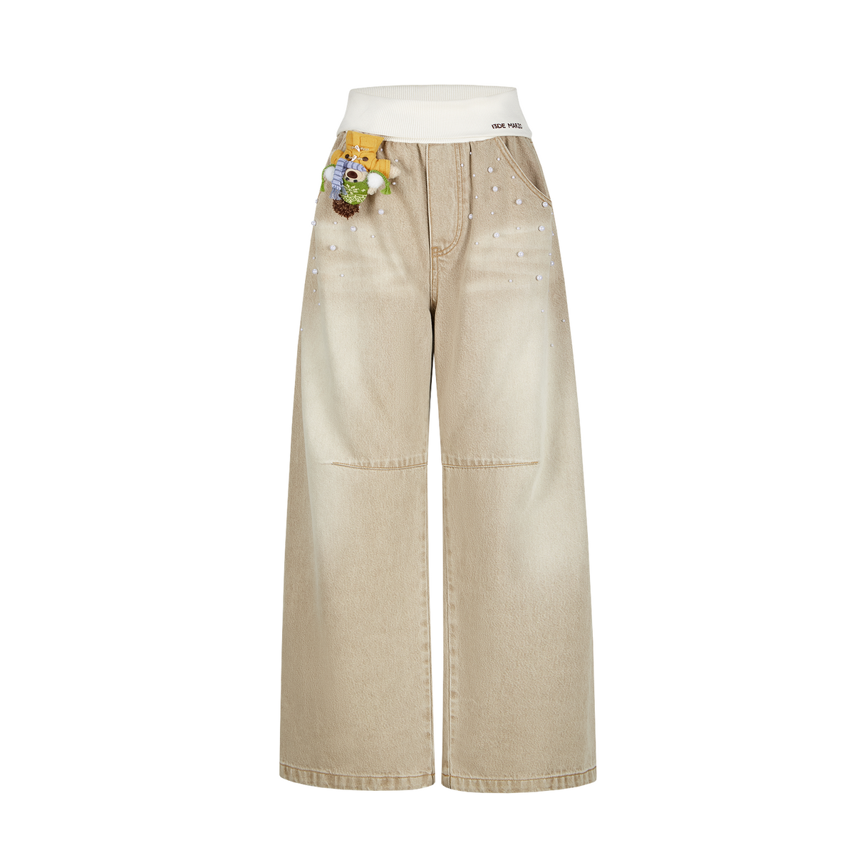 13DE MARZO Snow Bear Beaded Pants Khaki