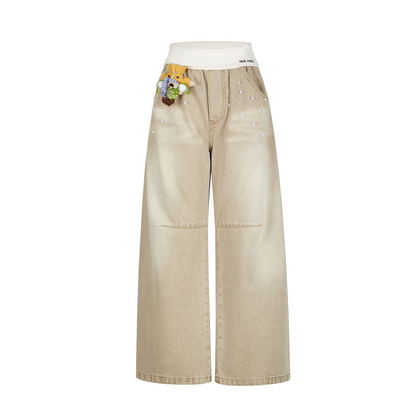 13DE MARZO Snow Bear Beaded Pants Khaki