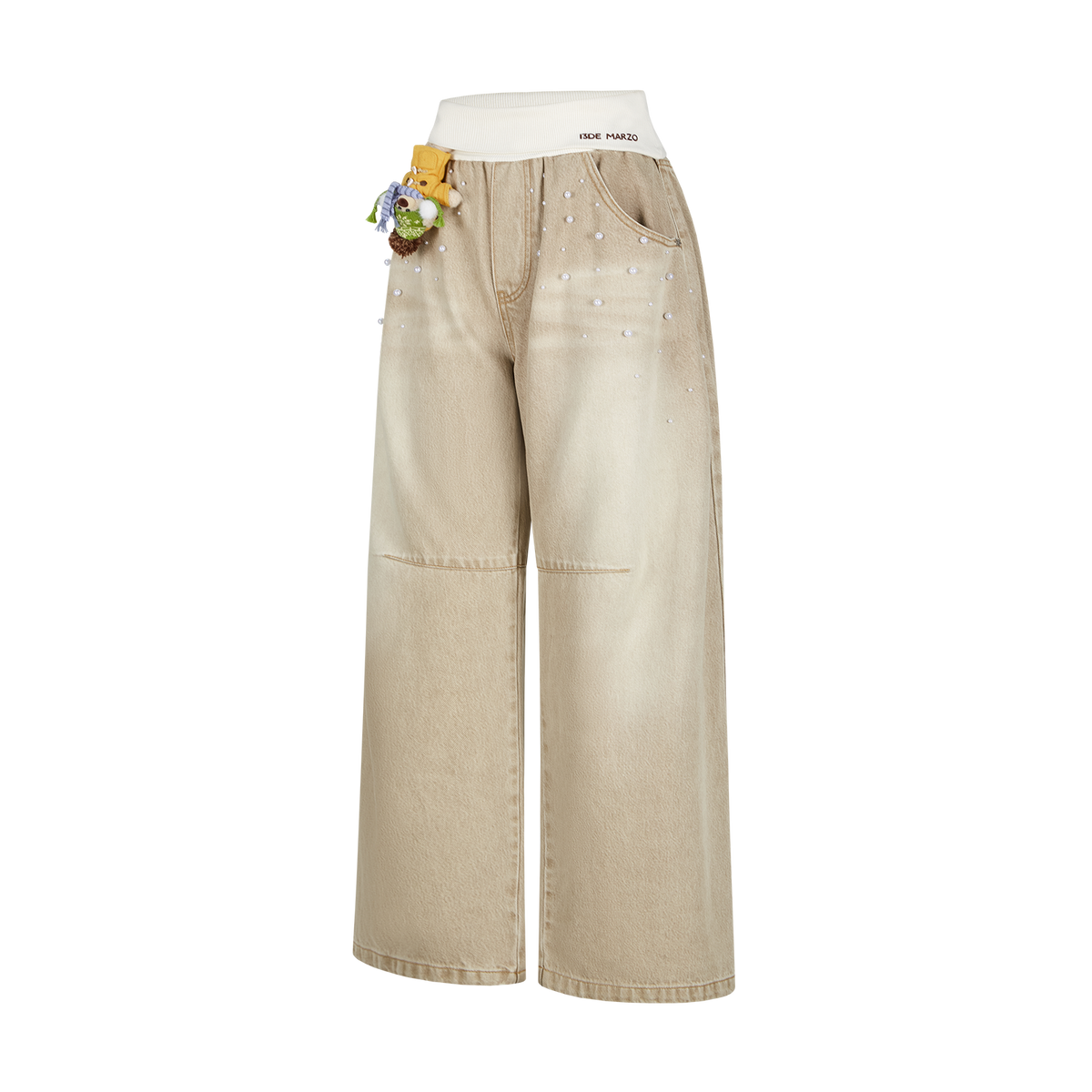 13DE MARZO Snow Bear Beaded Pants Khaki