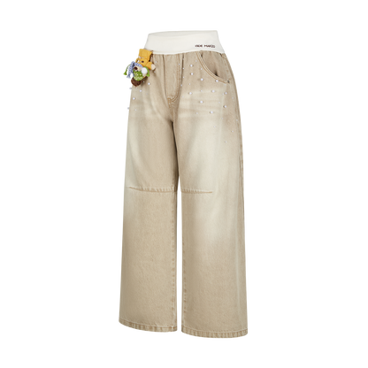 13DE MARZO Snow Bear Beaded Pants Khaki
