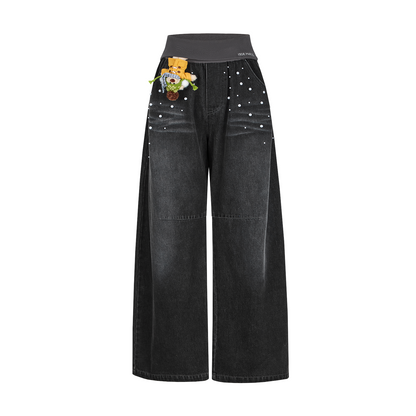 13DE MARZO Snow Bear Beaded Pants Black