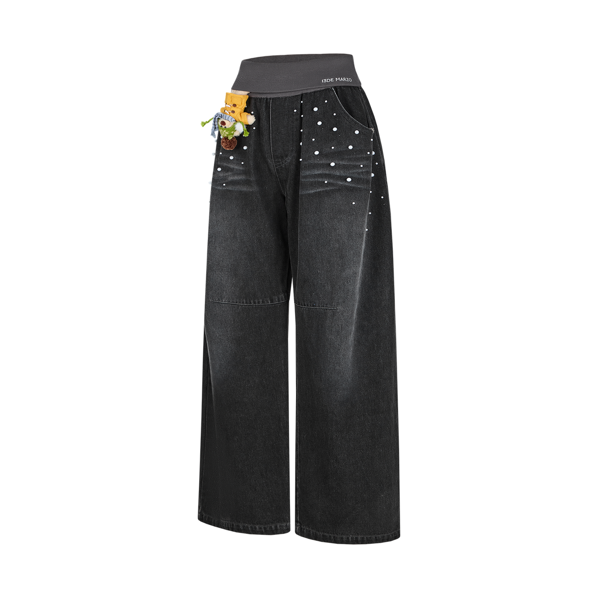 13DE MARZO Snow Bear Beaded Pants Black
