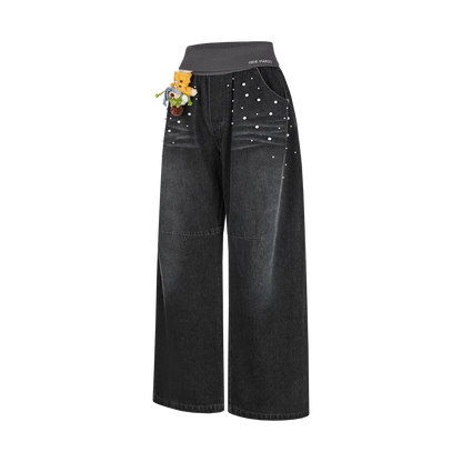13DE MARZO Snow Bear Beaded Pants Black