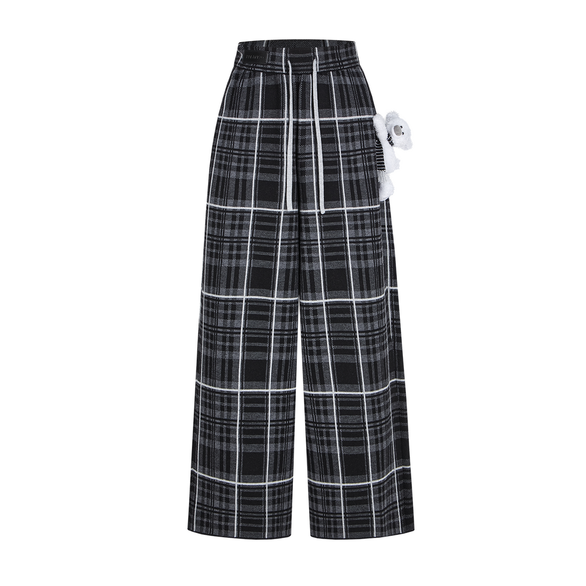 13DE MARZO Knit Jacquard Plaid Pants Black