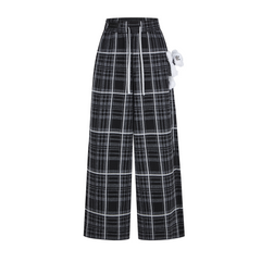 13DE MARZO Knit Jacquard Plaid Pants Black