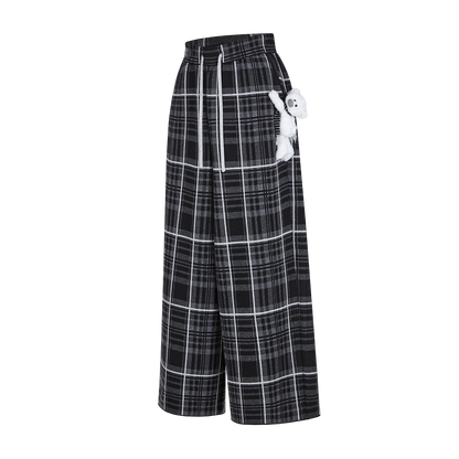 13DE MARZO Knit Jacquard Plaid Pants Black