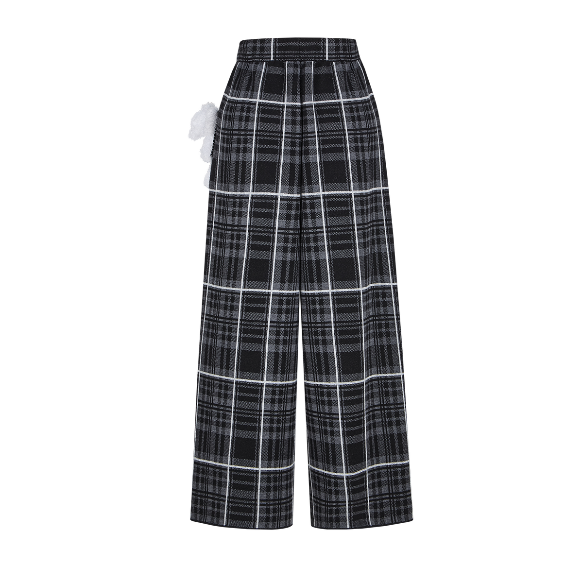 13DE MARZO Knit Jacquard Plaid Pants Black