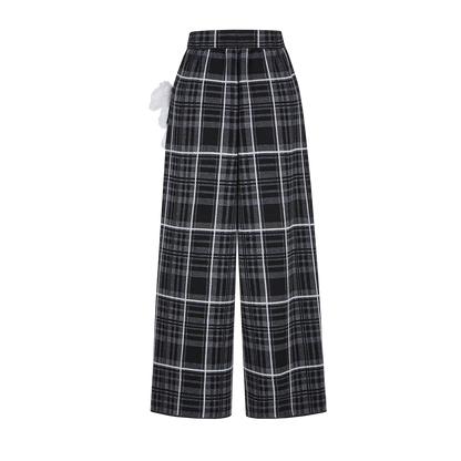 13DE MARZO Knit Jacquard Plaid Pants Black