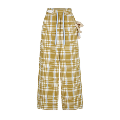 13DE MARZO Knit Jacquard Plaid Pants Yellow
