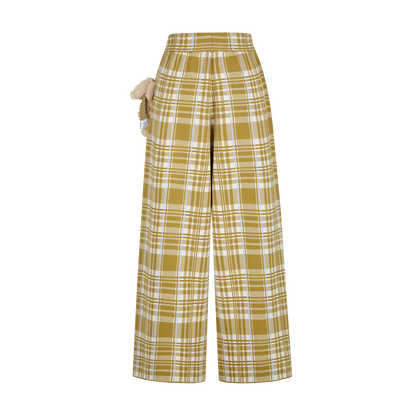 13DE MARZO Knit Jacquard Plaid Pants Yellow