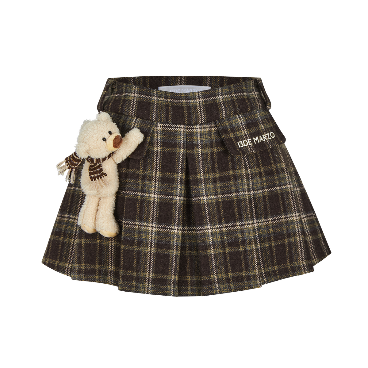 13DE MARZO Doozoo Wool Pleated Skirt Brown