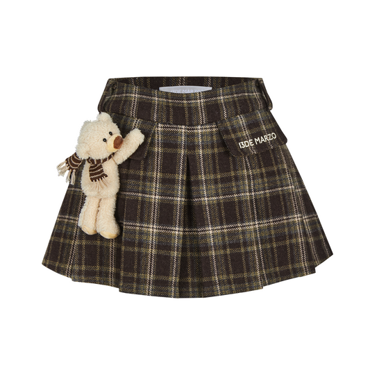 13DE MARZO Doozoo Wool Pleated Skirt Brown