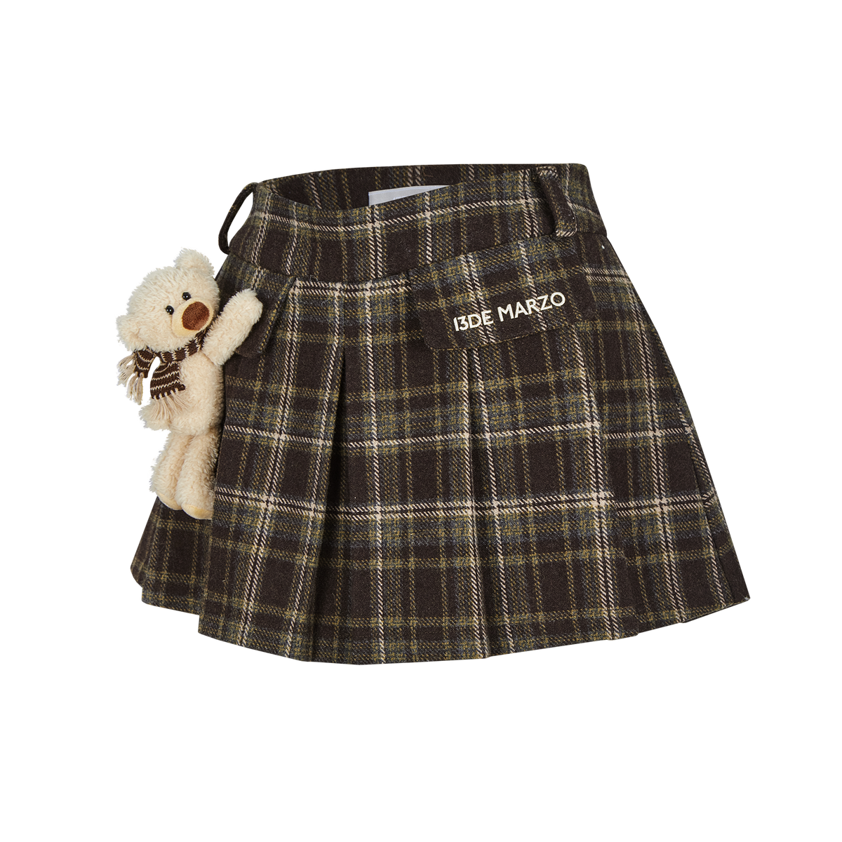 13DE MARZO Doozoo Wool Pleated Skirt Brown