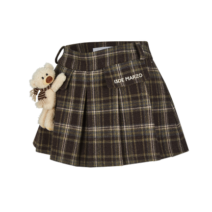 13DE MARZO Doozoo Wool Pleated Skirt Brown