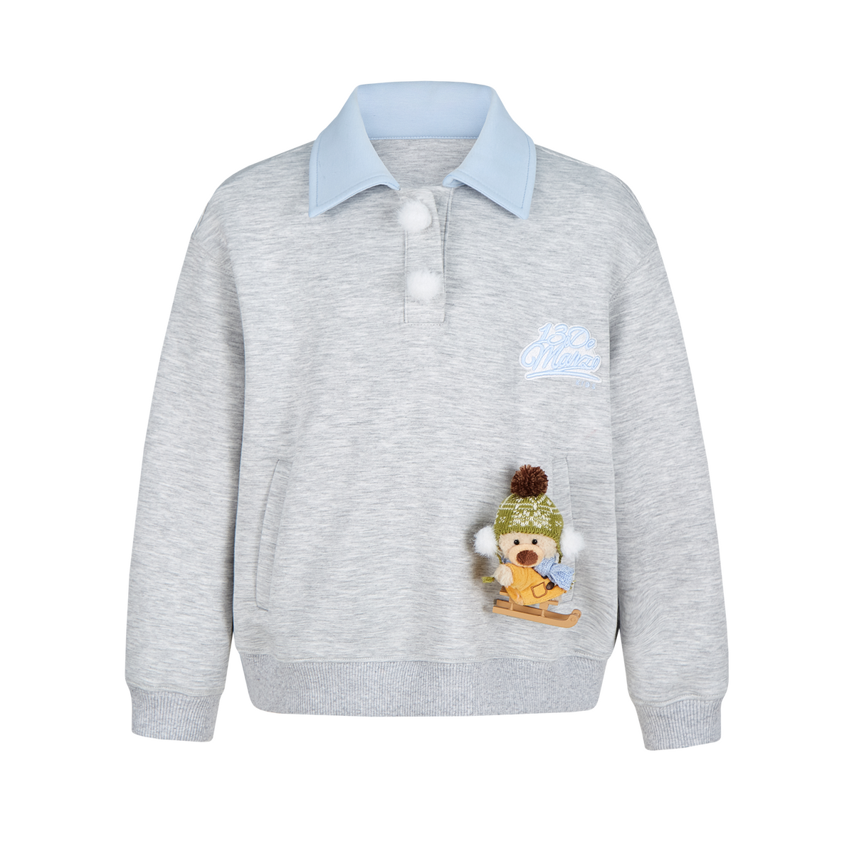13DE MARZO Sled BabyBear Polo Collar Sweatshirt Grey