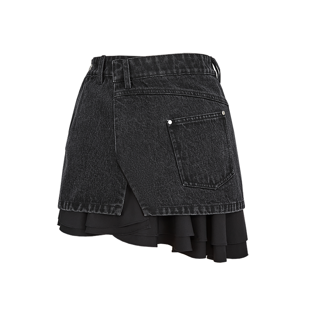 13DE MARZO Bear Folded Denim Skirt Black