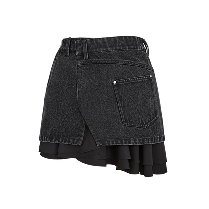 13DE MARZO Bear Folded Denim Skirt Black