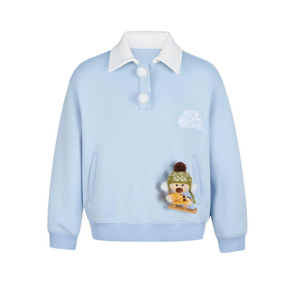 13DE MARZO Sled BabyBear Polo Collar Sweatshirt Blue
