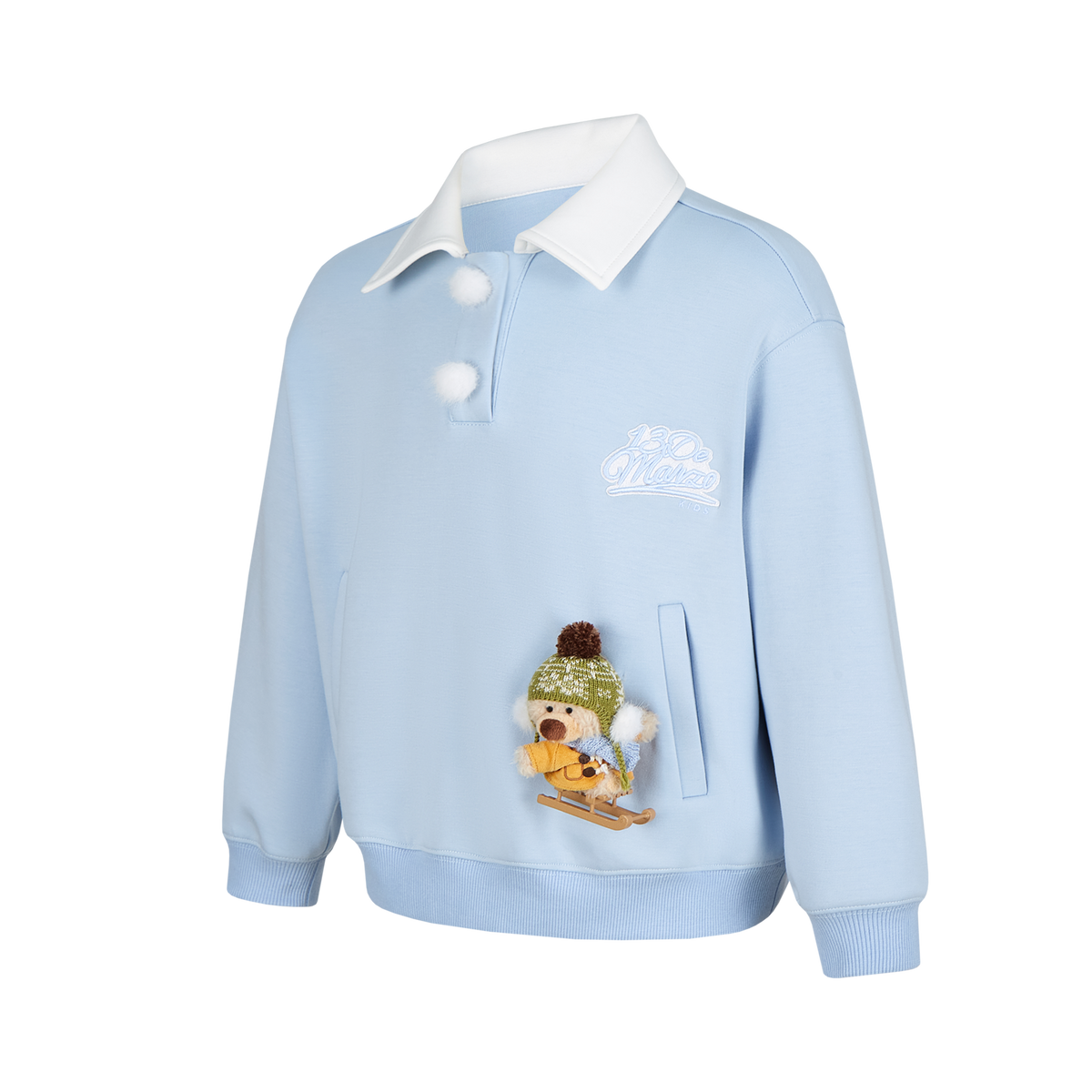 13DE MARZO Sled BabyBear Polo Collar Sweatshirt Blue