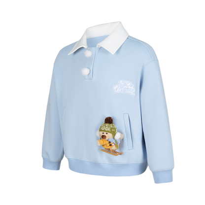 13DE MARZO Sled BabyBear Polo Collar Sweatshirt Blue