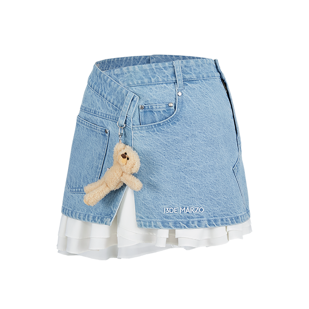 13DE MARZO Bear Folded Denim Skirt Blue