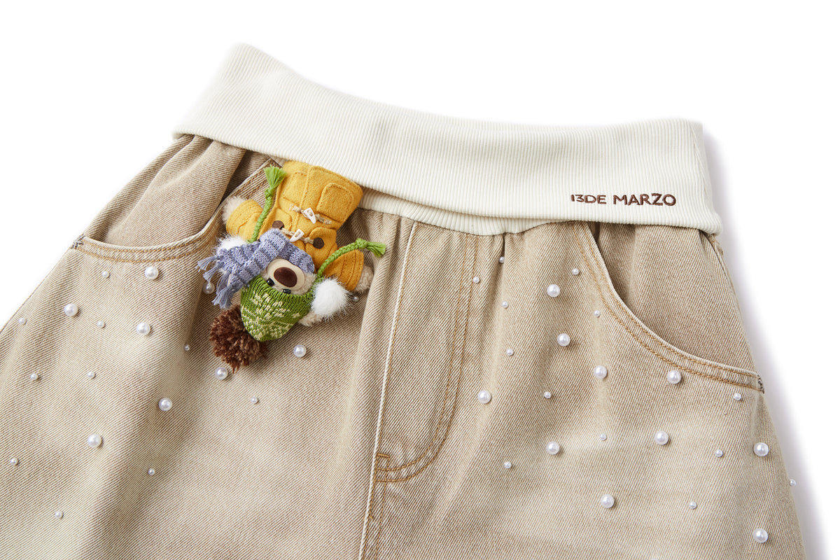 13DE MARZO Snow Bear Beaded Pants Khaki