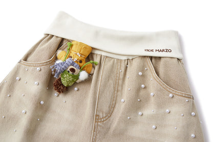 13DE MARZO Snow Bear Beaded Pants Khaki