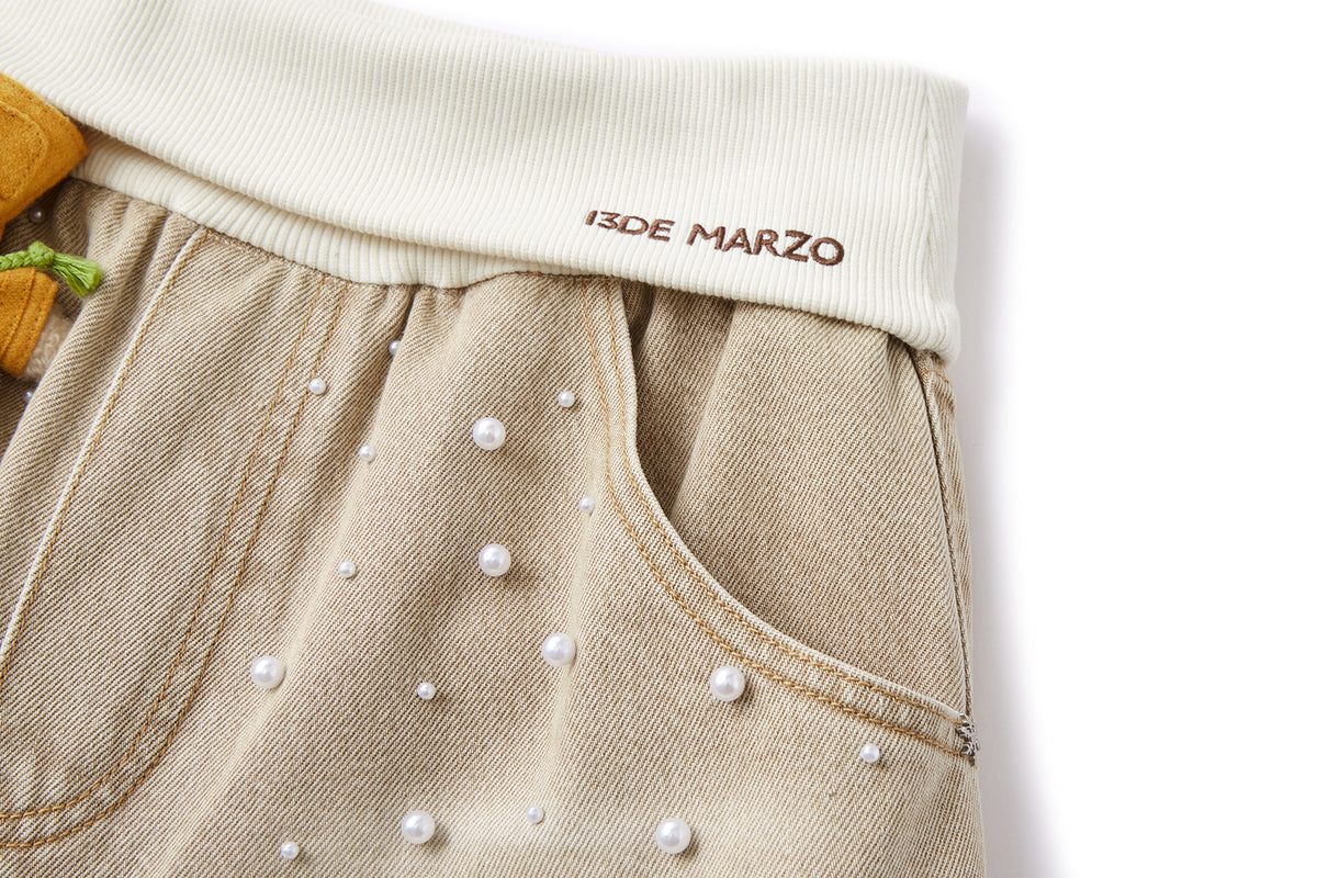 13DE MARZO Snow Bear Beaded Pants Khaki