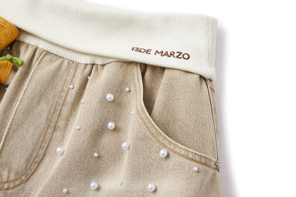 13DE MARZO Snow Bear Beaded Pants Khaki