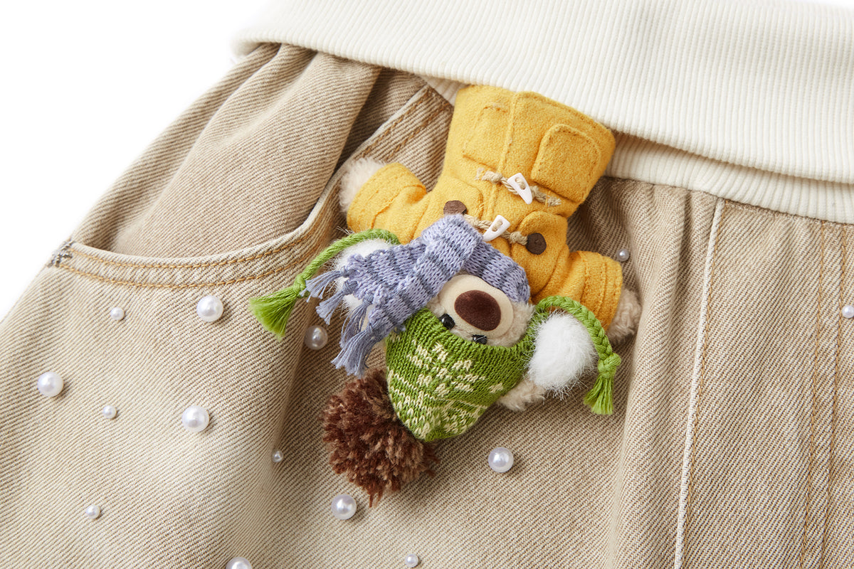 13DE MARZO Snow Bear Beaded Pants Khaki