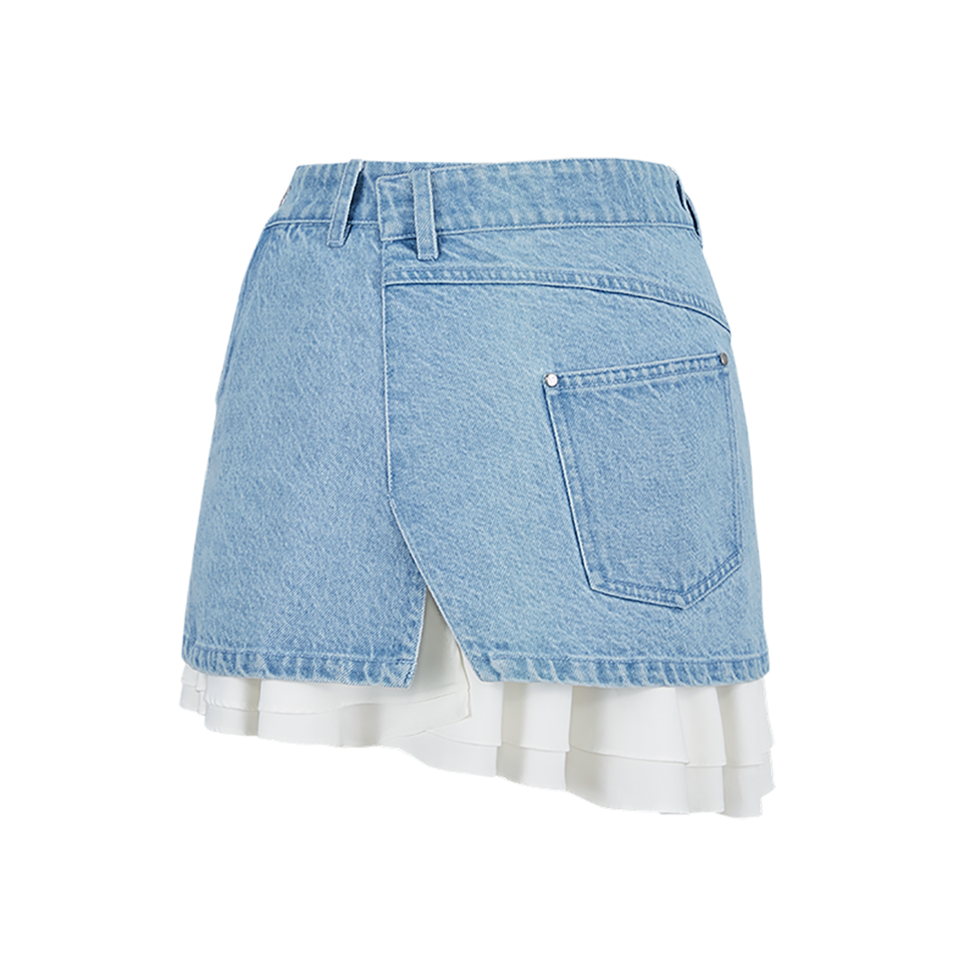 13DE MARZO Bear Folded Denim Skirt Blue