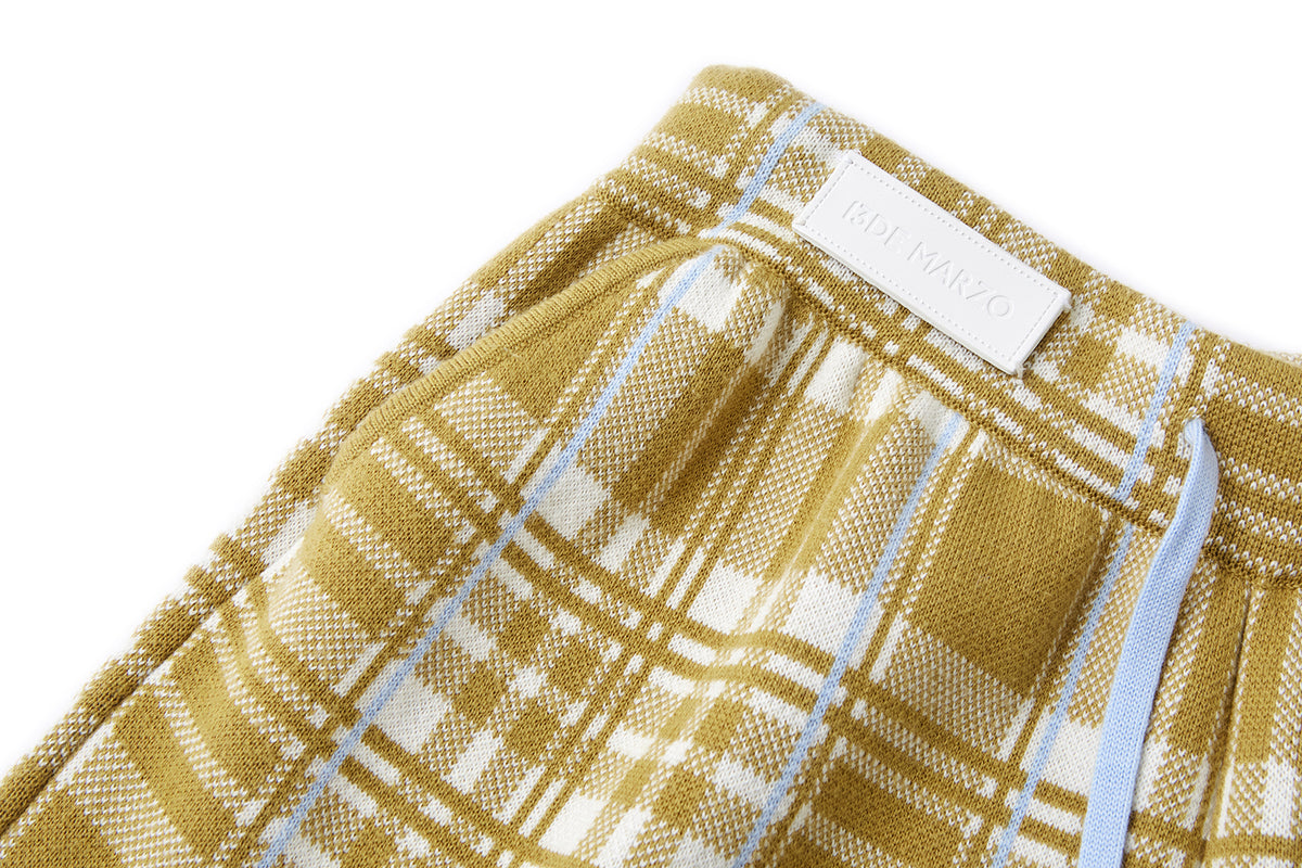 13DE MARZO Knit Jacquard Plaid Pants Yellow