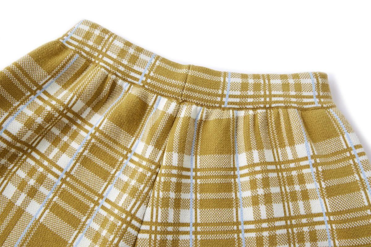 13DE MARZO Knit Jacquard Plaid Pants Yellow